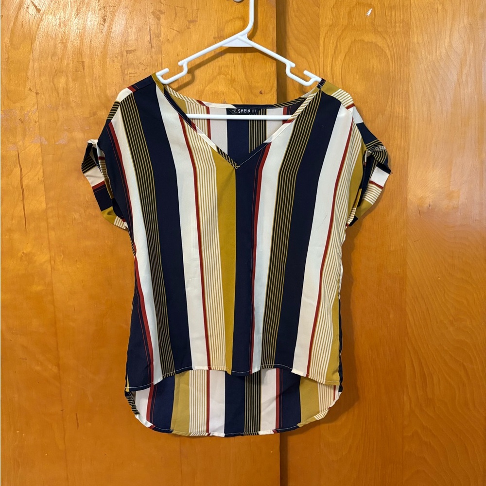 SHEIN Blue and White Blouse Relaxed Fit